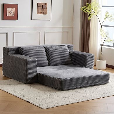 GOODSILO Modern Corduroy Loveseat Sofa Bed with Reversible Cushion and Pillows