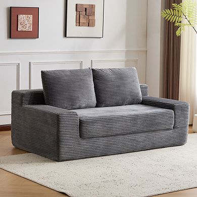 GOODSILO Modern Corduroy Loveseat Sofa Bed with Reversible Cushion and Pillows