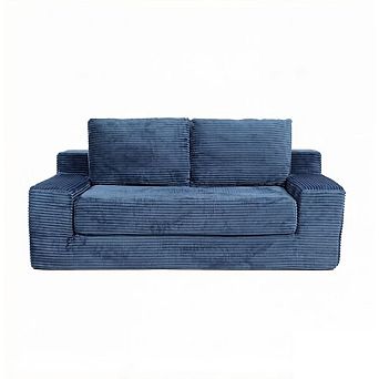 GOODSILO Modern Corduroy Loveseat Sofa Bed with Reversible Cushion and Pillows