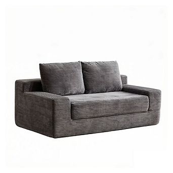 GOODSILO Modern Corduroy Loveseat Sofa Bed with Reversible Cushion and Pillows