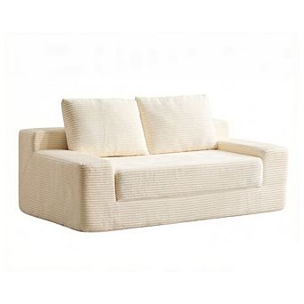 GOODSILO Modern Corduroy Loveseat Sofa Bed with Reversible Cushion and Pillows