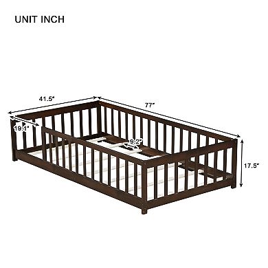 GOODSILO Twin Size Platform Floor Bed with Safety Guardrails for Kids