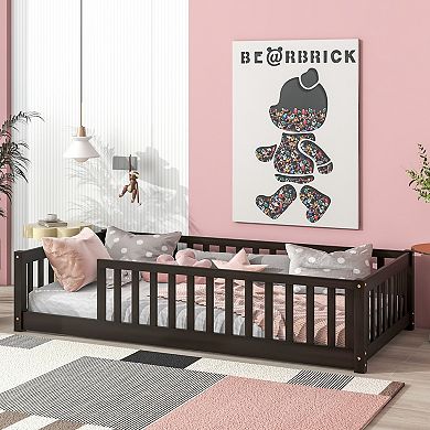 GOODSILO Twin Size Platform Floor Bed with Safety Guardrails for Kids