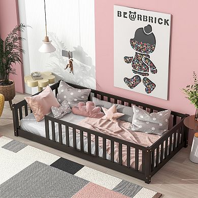 GOODSILO Twin Size Platform Floor Bed with Safety Guardrails for Kids
