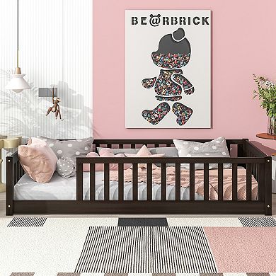 GOODSILO Twin Size Platform Floor Bed with Safety Guardrails for Kids