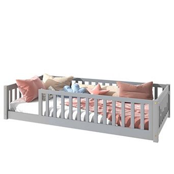 GOODSILO Twin Size Platform Floor Bed with Safety Guardrails for Kids