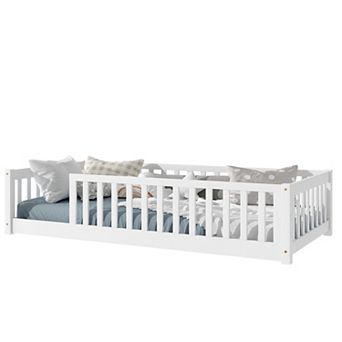 GOODSILO Twin Size Platform Floor Bed with Safety Guardrails for Kids