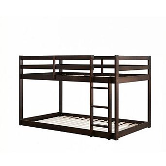 GOODSILO Twin Over Twin Floor Bunk Bed with Ladder Solid Wood Construction