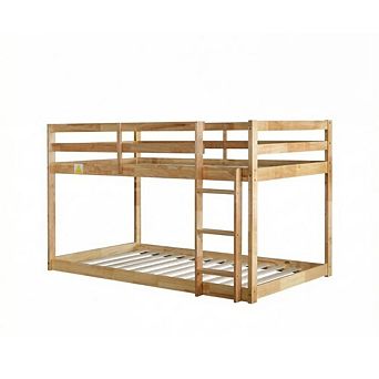 GOODSILO Twin Over Twin Floor Bunk Bed with Ladder Solid Wood Construction