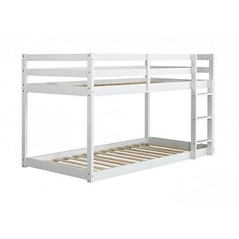 GOODSILO Twin Over Twin Floor Bunk Bed with Ladder Solid Wood Construction