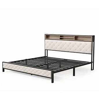 GOODSILO King Size Platform Bed Frame with Charging Station Storage Headboard