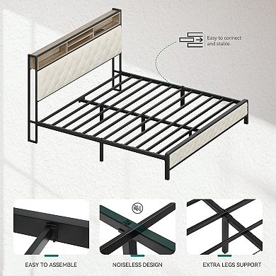 GOODSILO King Size Platform Bed Frame with Charging Station Storage Headboard