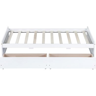 GOODSILO Twin Size Platform Bed with Two Integrated Storage Drawers for Space Saving