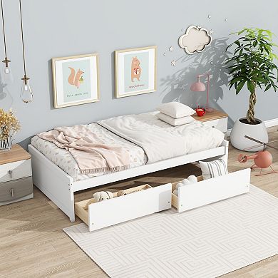 GOODSILO Twin Size Platform Bed with Two Integrated Storage Drawers for Space Saving