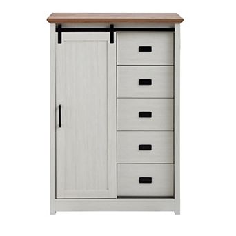 Farmhouse Modern Cabinet 5 Chest of Drawers with Sliding Barn Door