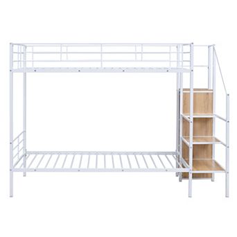 GOODSILO Metal Twin Over Twin Bunk Bed with Storage Ladder and Wardrobe