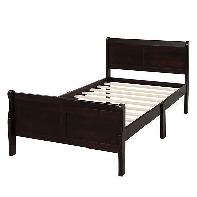 GOODSILO Solid Wood Twin Platform Bed with Headboard and Footboard Support
