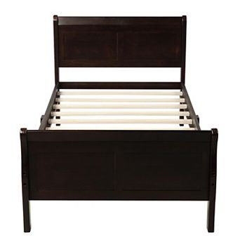 GOODSILO Solid Wood Twin Platform Bed with Headboard and Footboard Support