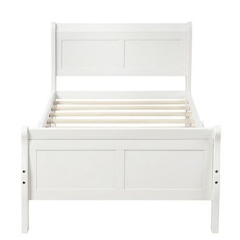 GOODSILO Solid Wood Twin Platform Bed with Headboard and Footboard Support