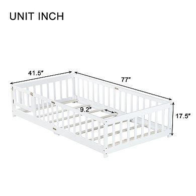 GOODSILO Twin Size Floor Bed with Safety Guardrails and Entry Door