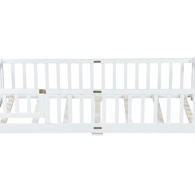 GOODSILO Twin Size Floor Bed with Safety Guardrails and Entry Door