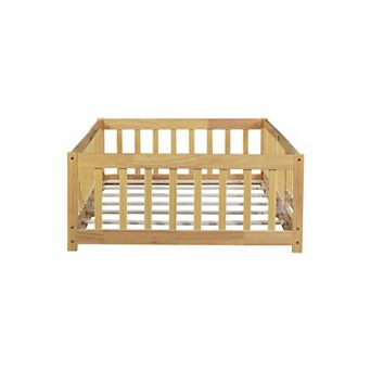 GOODSILO Twin Size Floor Bed with Safety Guardrails and Entry Door