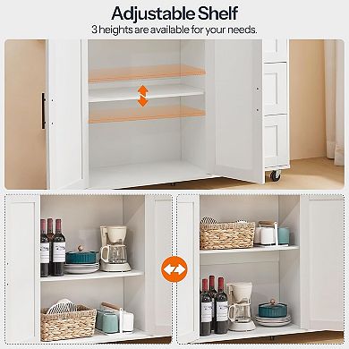 3 Large Drawers Kitchen Island with Power Outlet, Rolling Kitchen Island on Wheels