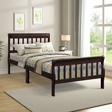 GOODSILO Twin Size Wood Platform Bed Frame with Headboard and Footboard