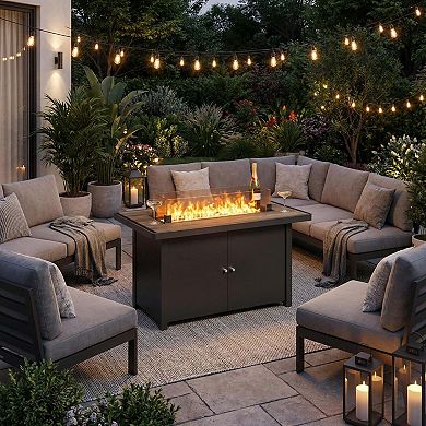 Two-Toned Fire Pit Table with Storage for Cozy Outdoor Gatherings