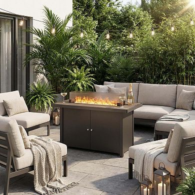 Two-Toned Fire Pit Table with Storage for Cozy Outdoor Gatherings