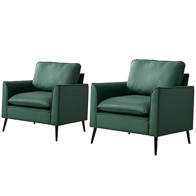 GOODSILO Modern Faux Leather Accent Chairs (Set of 2) with Overstuffed Pillows