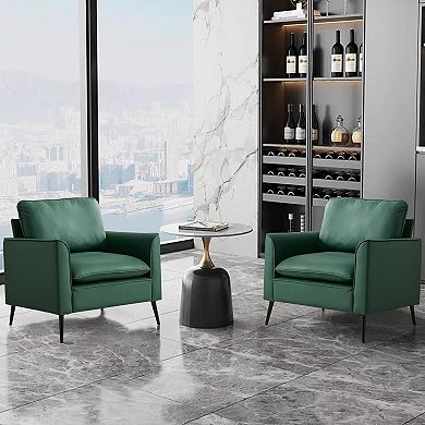 GOODSILO Modern Faux Leather Accent Chairs (Set of 2) with Overstuffed Pillows
