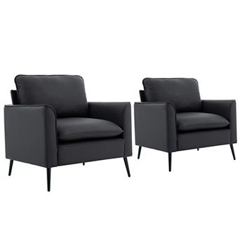 GOODSILO Modern Faux Leather Accent Chairs (Set of 2) with Overstuffed Pillows