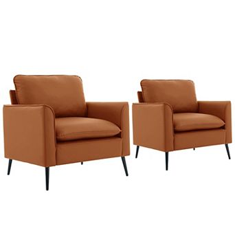 GOODSILO Modern Faux Leather Accent Chairs (Set of 2) with Overstuffed Pillows
