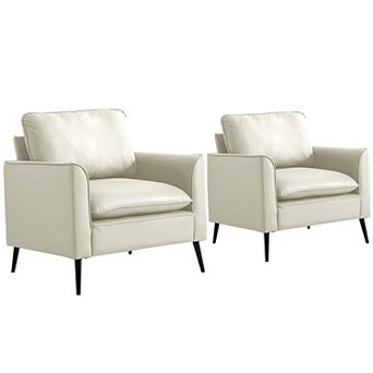 GOODSILO Modern Faux Leather Accent Chairs (Set of 2) with Overstuffed Pillows