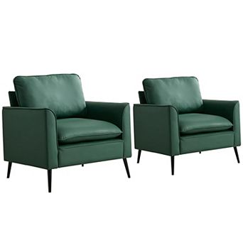 GOODSILO Modern Faux Leather Accent Chairs (Set of 2) with Overstuffed Pillows