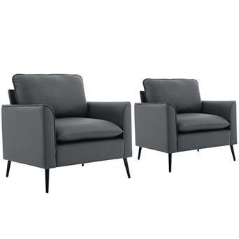 GOODSILO Modern Faux Leather Accent Chairs (Set of 2) with Overstuffed Pillows
