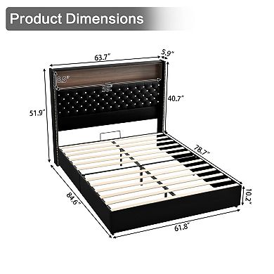 GOODSILO Queen Size Velvet Tufted Platform Bed Frame with USB Charging Port