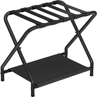 Luggage Rack, Folding Suitcase Stand with Fabric Storage Shelf for Guest Room, Bedroom