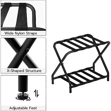 Luggage Rack, Folding Suitcase Stand with Fabric Storage Shelf for Guest Room, Bedroom