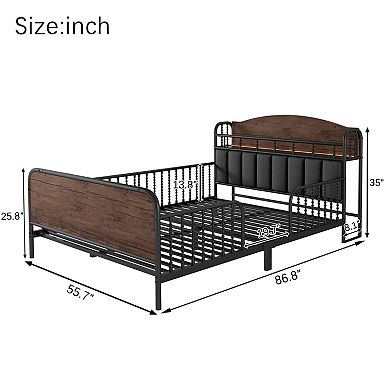 GOODSILO Full Size Metal Platform Bed Frame with LED Lights and Storage Headboard