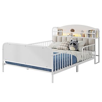 GOODSILO Full Size Metal Platform Bed Frame with LED Lights and Storage Headboard