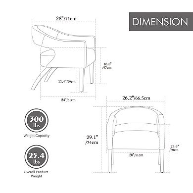 GOODSILO Modern Upholstered Barrel Accent Armchair with Solid Wood Legs for Dining and Living Room