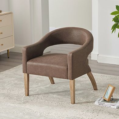 GOODSILO Modern Upholstered Barrel Accent Armchair with Solid Wood Legs for Dining and Living Room