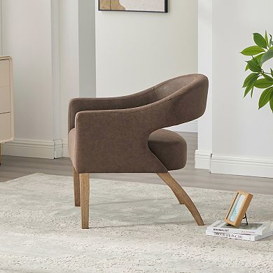 GOODSILO Modern Upholstered Barrel Accent Armchair with Solid Wood Legs for Dining and Living Room