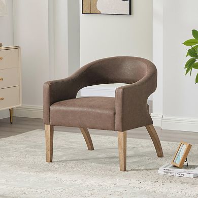 GOODSILO Modern Upholstered Barrel Accent Armchair with Solid Wood Legs for Dining and Living Room