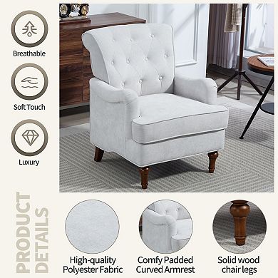 GOODSILO Comfortable Upholstered Armchair with Chenille Fabric and Wooden Legs
