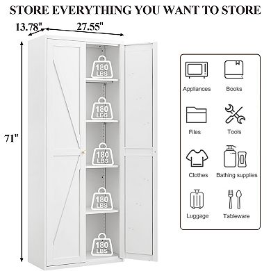 GOODSILO Tall Adjustable Shelf Steel Storage Cabinet with Two Doors for Kitchen Pantry Organization