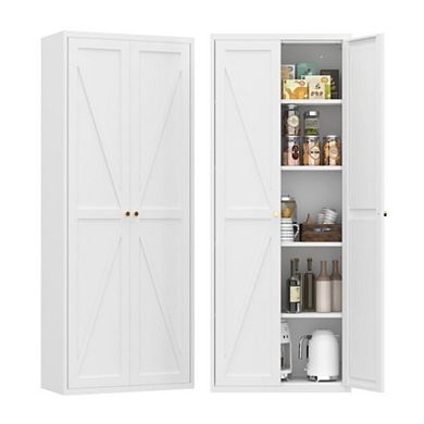 GOODSILO Tall Adjustable Shelf Steel Storage Cabinet with Two Doors for Kitchen Pantry Organization