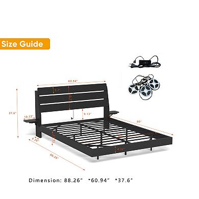 GOODSILO Queen Floating Bed Frame with LED Lights and Storage Headboard